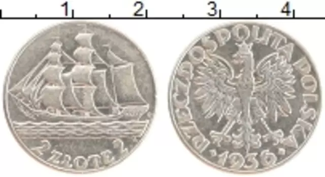 Монета 2 злотых Польши 1936 года Серебро 15 лет морскому порту Гдыня