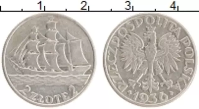 Монета 2 злотых Польши 1936 года Серебро 15 лет морскому порту в Гданьске