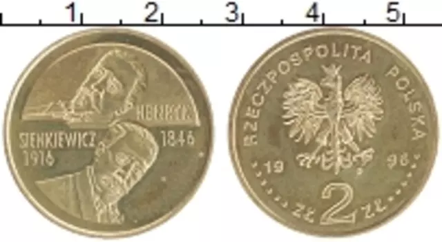 Монета 2 злотых Польши 1996 года Латунь 150 лет со дня рождения Генрика Сенкевича