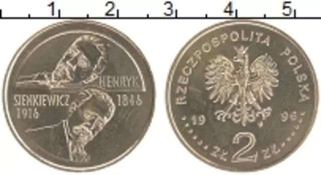 Монета 2 злотых Польши 1996 года Латунь 150 лет со дня рождения Генрика Сенкевича