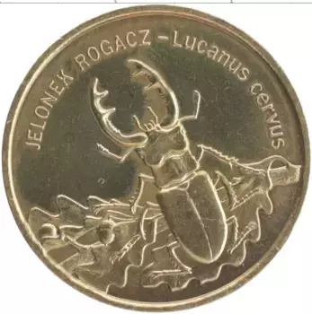 Монета 2 злотых Польши 1997 года Латунь Всемирная природа - Жук-олень