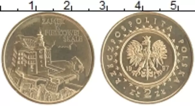 Монета 2 злотых Польши 1997 года Латунь Замок в Песковой скале