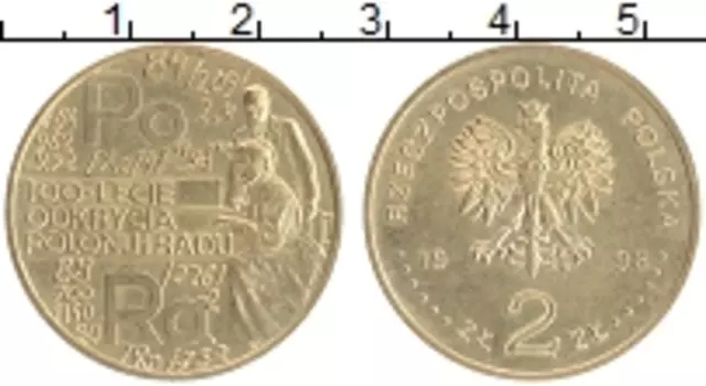 Монета 2 злотых Польши 1998 года Латунь 100 лет открытия радия и полония