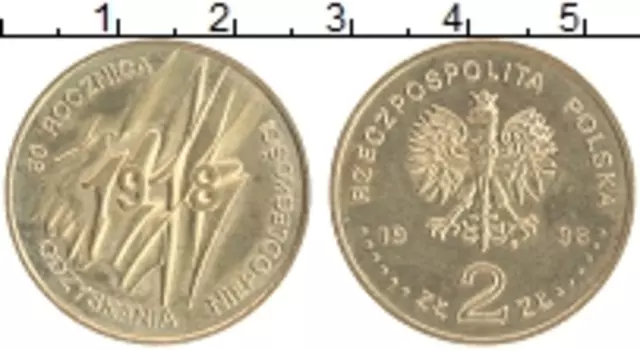 Монета 2 злотых Польши 1998 года Латунь 80 лет независимости Польши