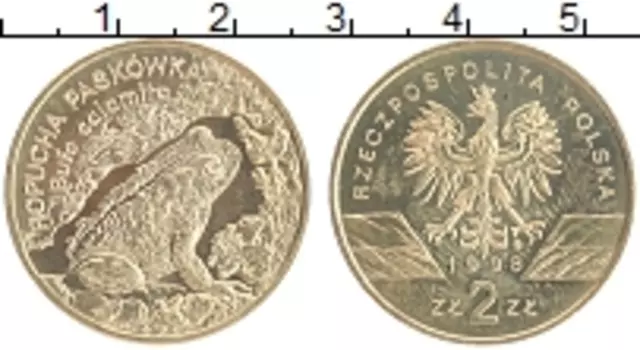 Монета 2 злотых Польши 1998 года Латунь Камышовая жаба