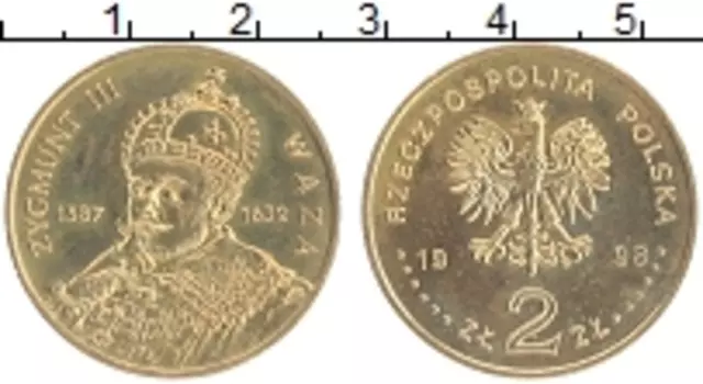 Монета 2 злотых Польши 1998 года Латунь Король Сигизмунд III Ваза