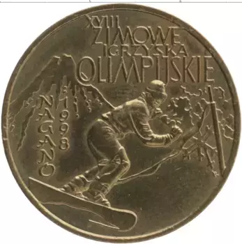 Монета 2 злотых Польши 1998 года Латунь XVIII зимние Олимпийские игры в Нагано