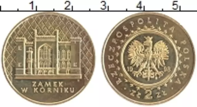 Монета 2 злотых Польши 1998 года Латунь Замок в Курнике