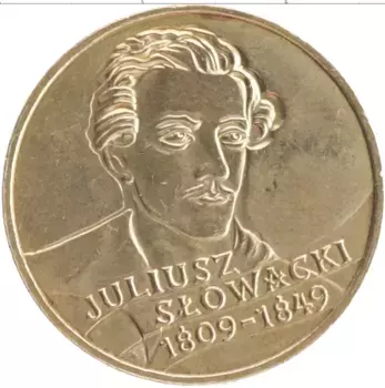 Монета 2 злотых Польши 1999 года Латунь 150 лет со дня смерти Юлиуша Словацкого