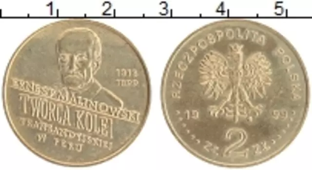 Монета 2 злотых Польши 1999 года Латунь 100 лет со дня смерти Эрнеста Малиновского