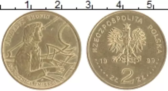 Монета 2 злотых Польши 1999 года Латунь 150 лет со дня смерти Фредерика Шопена