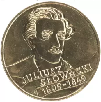 Монета 2 злотых Польши 1999 года Латунь 150 лет со дня смерти Юлиуша Словацкого