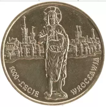 Монета 2 злотых Польши 2000 года Латунь 1000 лет Вроцлаву