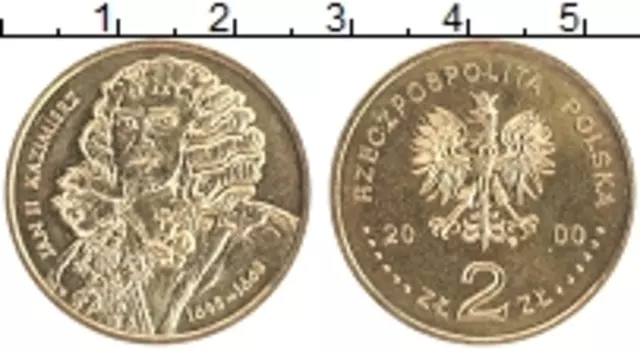 Монета 2 злотых Польши 2000 года Латунь Король Ян II Казимир