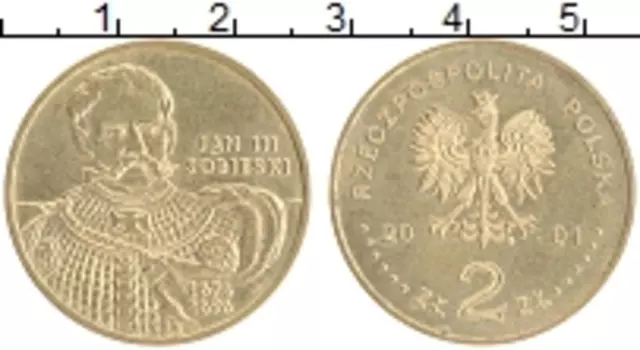 Монета 2 злотых Польши 2001 года Латунь Король Ян III Собеский