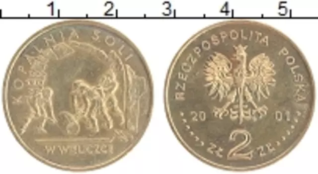 Монета 2 злотых Польши 2001 года Латунь Соляная шахта в Величке