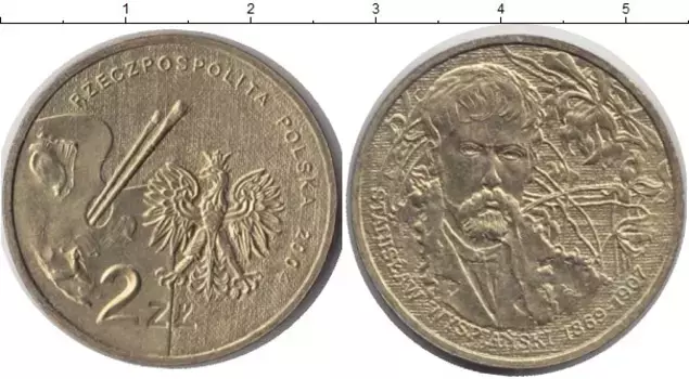 Монета 2 злотых Польши 2004 года Латунь художник Станислав Выспянски
