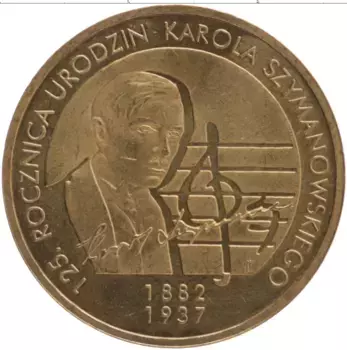 Монета 2 злотых Польши 2007 года Латунь 70 лет со дня смерти композитора Кароля Шимановского
