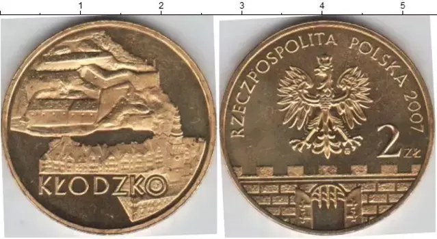 Монета 2 злотых Польши 2007 года Латунь Клодзко