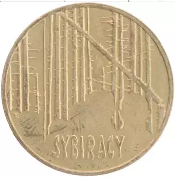 Монета 2 злотых Польши 2008 года Латунь Сибиряки