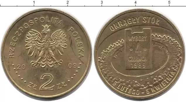 Монета 2 злотых Польши 2009 года Латунь Выборы 4 июня 1989 года