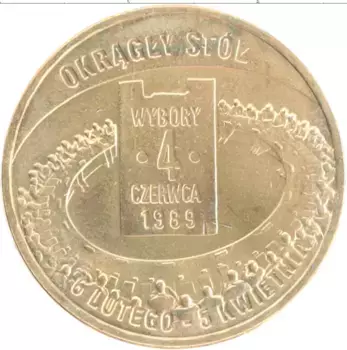 Монета 2 злотых Польши 2009 года Латунь 20 лет Выборам 4 июня 1989 года
