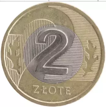 Монета 2 злотых Польши 2009 года Биметалл