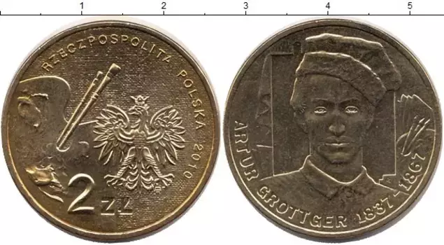 Монета 2 злотых Польши 2010 года Медь Артур Гротгер