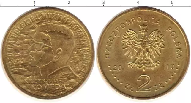 Монета 2 злотых Польши 2010 года Латунь Кржиштоф Комеда
