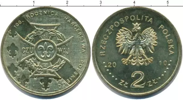 Монета 2 злотых Польши 2010 года Латунь 100 - летие Союза харцеров