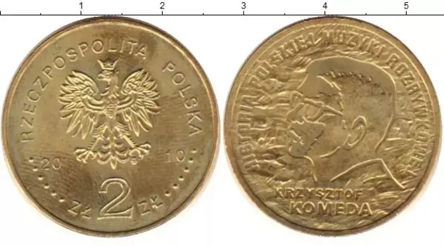 Монета 2 злотых Польши 2010 года Латунь Кржиштоф Комеда
