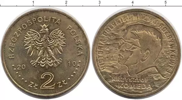 Монета 2 злотых Польши 2010 года Латунь Кшиштоф Комеда