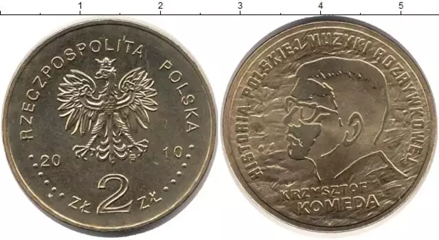 Монета 2 злотых Польши 2010 года Латунь Кшиштоф Комеда
