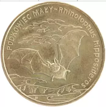 Монета 2 злотых Польши 2010 года Латунь Малый подковонос