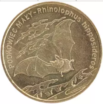 Монета 2 злотых Польши 2010 года Латунь Летучая мышь Малый подковонос