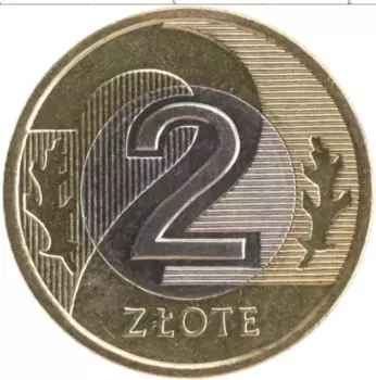 Монета 2 злотых Польши 2010 года Биметалл
