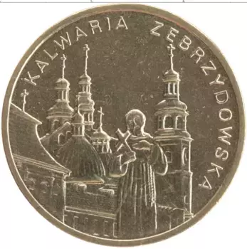 Монета 2 злотых Польши 2010 года Латунь Кальваря-Зебжидовская