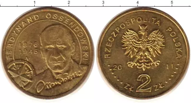 Монета 2 злотых Польши 2011 года Латунь Оссендовский