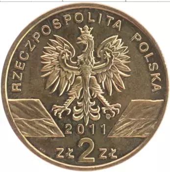 Монета 2 злотых Польши 2011 года Латунь Барсук