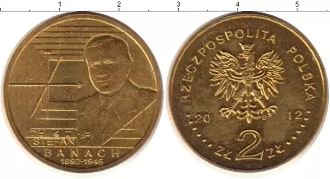 Монета 2 злотых Польши 2012 года Латунь Стефан Банах