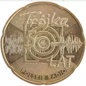 Монета 2 злотых Польши 2012 года Латунь 50 лет радио Тройка