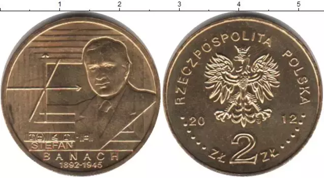 Монета 2 злотых Польши 2012 года Латунь Стефан Банах