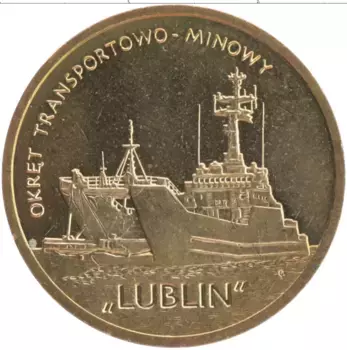 Монета 2 злотых Польши 2013 года Латунь Военно транспортный корабль Люблин
