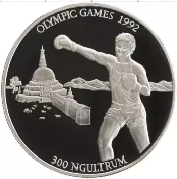 Монета 300 нгултрум Бутана 1992 года Серебро Олимпийские игры 1992 года