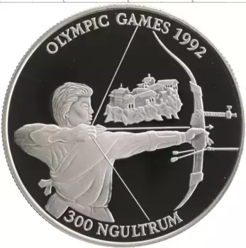 Монета 300 нгултрум Бутана 1992 года Серебро Олимпийские игры 1992 года