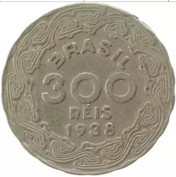 Монета 300 рейс Бразилии 1938 года Медно-никель Джетулио Варгаш