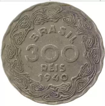 Монета 300 рейс Бразилии 1940 года Медно-никель Джетулио Варгаш
