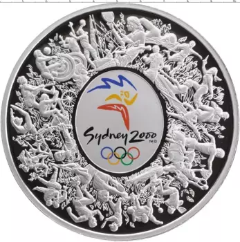 Монета 30 долларов Австралии 2000 года Серебро Олимпийские игры в Сиднее - Цветная эмблема