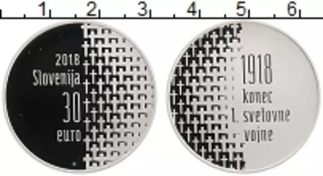 Монета 30 евро Словении 2018 года Серебро 100 лет окончания Первой мировой войны