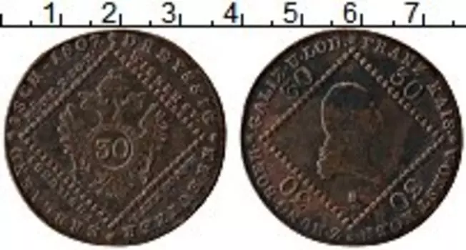 Монета 30 крейцеров Австрии 1807 года Медь Франц